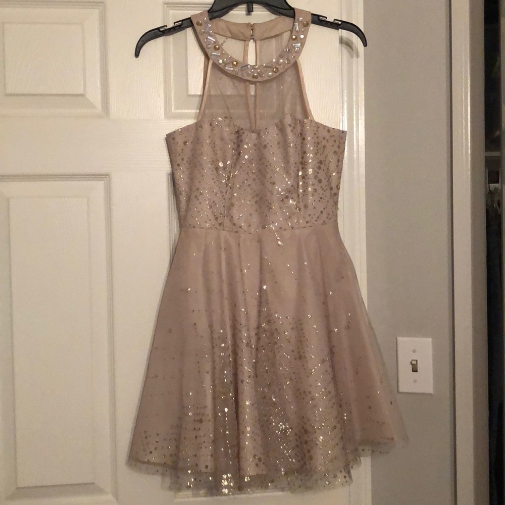 High Neck Illusion Short Dress